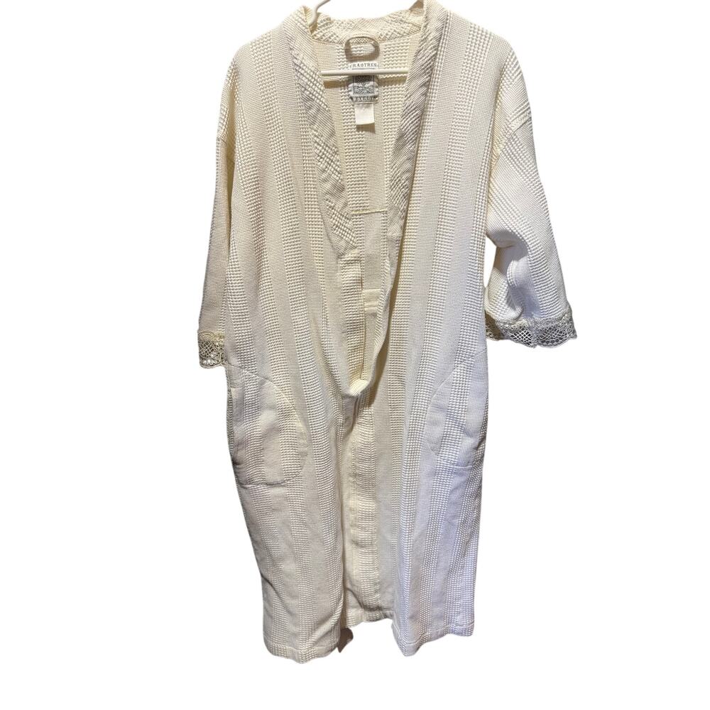 Crabtree & Evelyn Waffleweave Robe W/Lace Accents, Pockets & Attached Belt